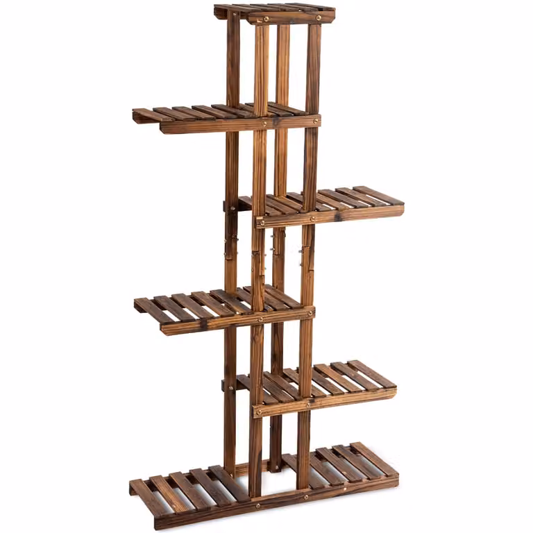 Estante multinivel de madera Costway de 6 niveles para macetas en color marrón, ideal para jardín, terraza o salón, An/P/Al: 75 x 25 x 140 cm