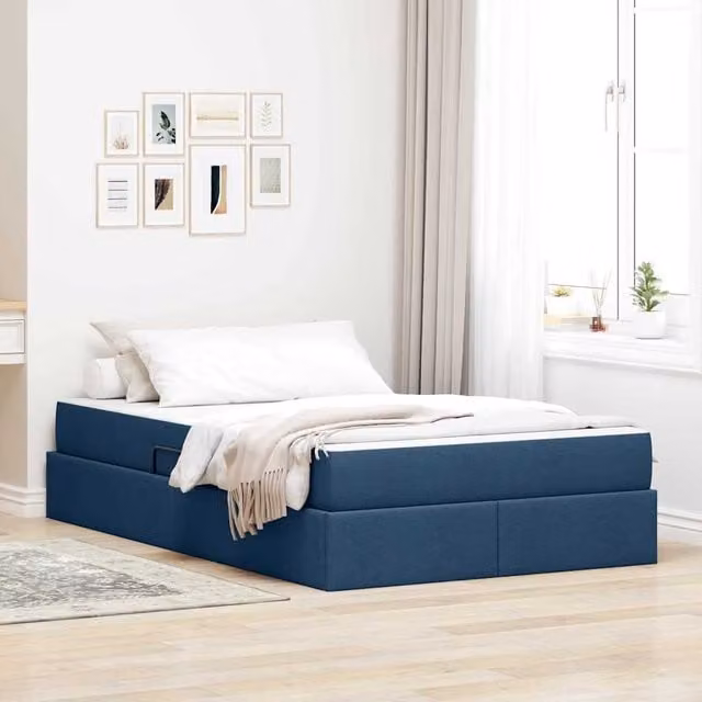 Cama con almacenamiento y colchón Maison Exclusive en azul y negro, An/P/Al: 120 x 200 x 43.5 cm