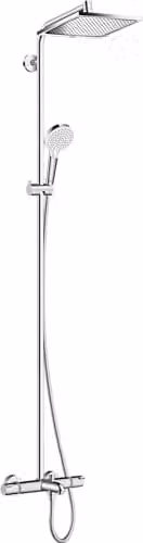 Columna de ducha termostática Hansgrohe Crometta E 240 rectangular cromada con funciones de lluvia, masaje y jet, montaje en pared y sistema antical