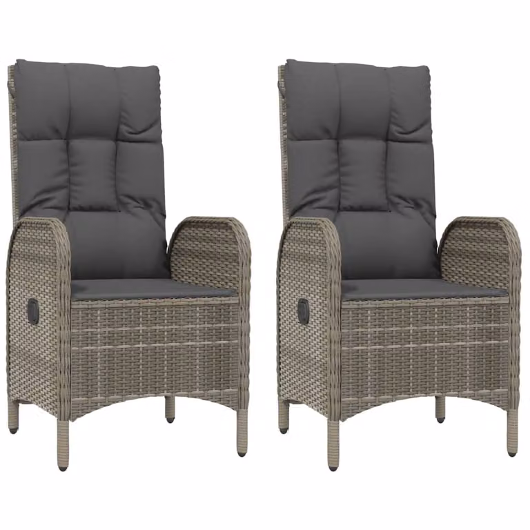 Set de 2 sillas de jardín Syfax de ratán sintético gris con cojines y reposabrazos