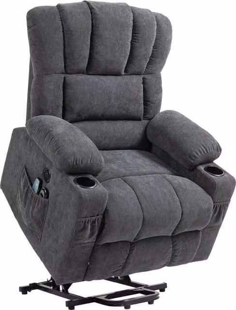 Sillón Relax Reclinable Eléctrico HOMCOM con Función Levanta Personas, Masaje, Calor Lumbar y Puerto USB en Chenilla Gris