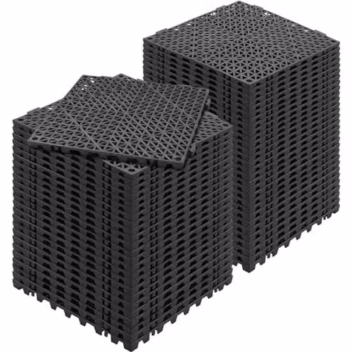 Set de 55 losetas de PVC autoventiladas VEVOR con sistema de clic para exterior e interior, color negro, An/P/Al: 30 x 30 x 1,5 cm