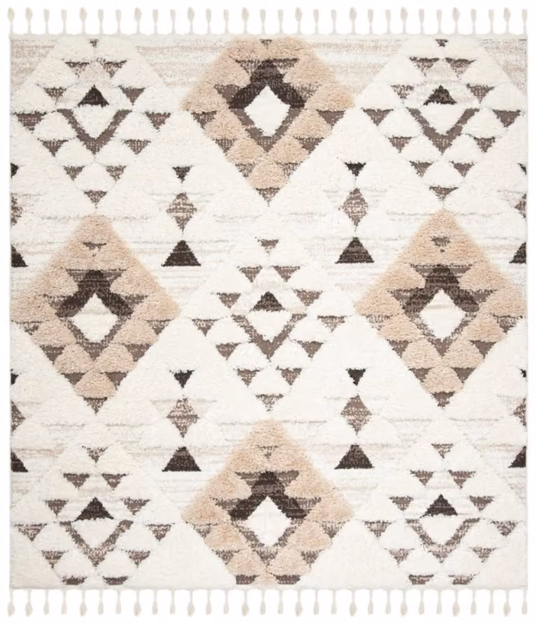 Alfombra cuadrada Safavieh de polipropileno con diseño marroquí moderno en blanco y marrón, 122 x 122 cm