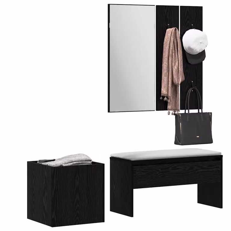 Conjunto de muebles de recibidor de 5 piezas vidaXL en color negro con acabado mate, incluye banco, espejo y panel, An/P/Al: 80 x 30,5 x 40 cm