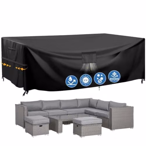 Funda impermeable para muebles de jardín GARPROVM en color negro, cubierta de poliéster para conjuntos de sofá y mesa de exterior, An/P/Al: 280 x 204 x 106 cm