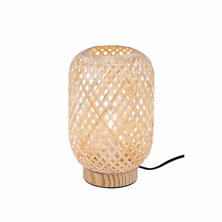 Lámpara de mesa Alinafe Rabalux de estilo escandinavo en madera y bronce con casquillo E14 y forma redonda, Diámetro: 15,5 cm