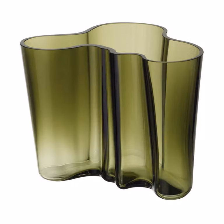 Jarrón Alvar Aalto de Iittala en color verde con un diámetro de 16 cm