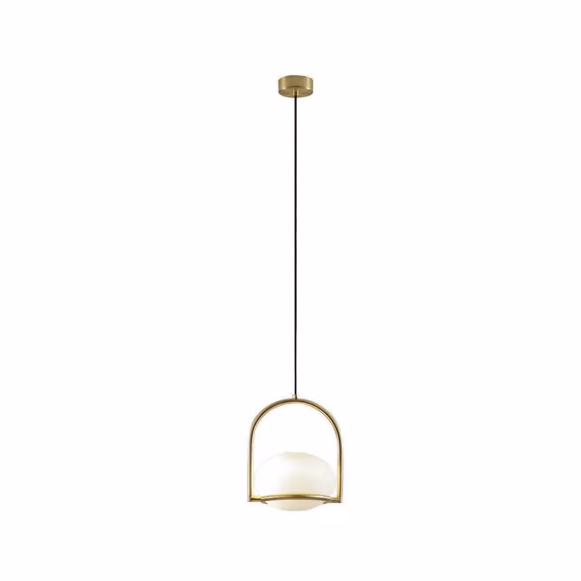 Lámpara colgante Coco de Leds C4 en color blanco y oro con diseño de esfera y casquillo E14