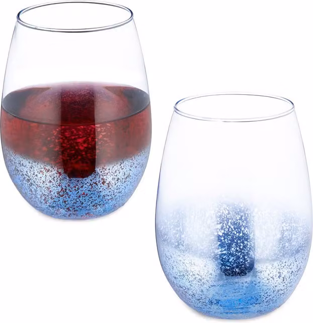 Set de 2 copas de vino de vidrio sin tallo azules de relaxdays, 500 ml cada una