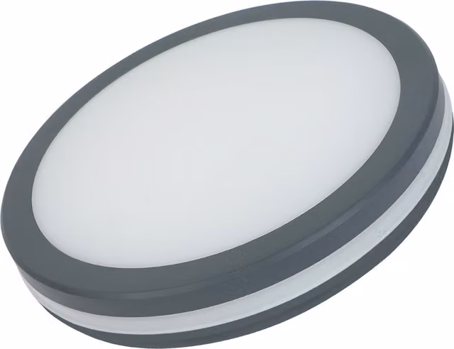 Plafonera LED redonda Alcapower de 24W con luz CCT regulable 3000K-6500K, 2400lm, IP54 e IK08 en color gris para interior y exterior