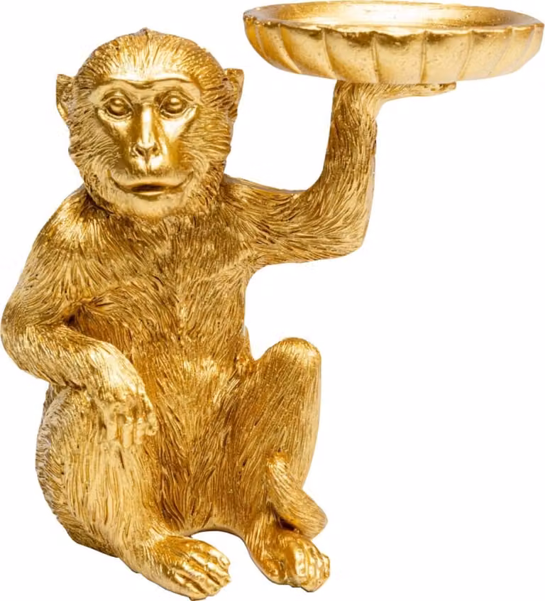 Figura decorativa portavelas de mono de Kare Design en color dorado, Altura: 11 cm