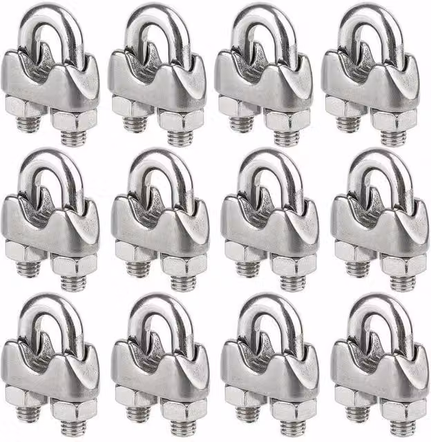 Pack de 12 abrazaderas de acero inoxidable Tigrezy para cables metálicos de 4 mm de diámetro, color plata