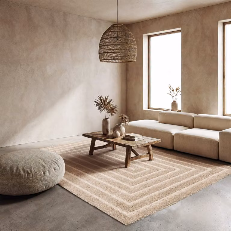 Alfombra interior moderna Sweeek de diseño rectangular en color beige y crema, fabricada en poliéster y polipropileno, An/P: 160 x 76,2 cm