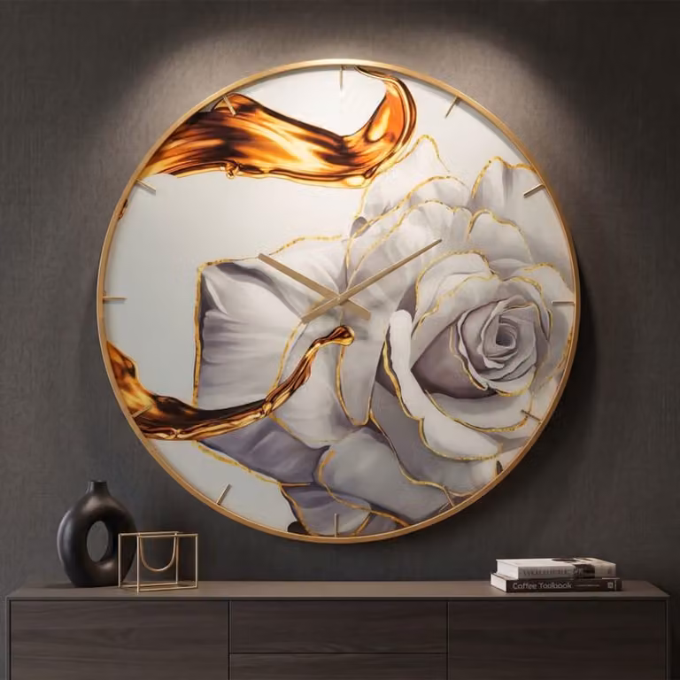 Reloj de pared analógico redondo Mauro Ferretti de madera y metal multicolor y dorado Diámetro: 80 cm, Grosor: 5 cm