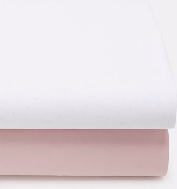 Pack de 2 sábanas bajeras ajustables Cotton Juice Baby Home de algodón de percale, diseño dotted en color rosa, An/P: 60 x 120 cm