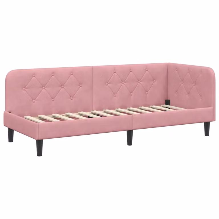 Estructura de cama de esquina vidaXL tapizada en terciopelo rosa, An/P/Al: 80 x 200 cm