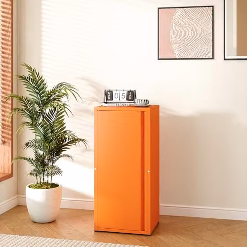 Armario de oficina Burlöv de en.casa con 1 puerta y 2 estantes regulables en acero, color naranja, An/P/Al: 88 x 40 x 35 cm