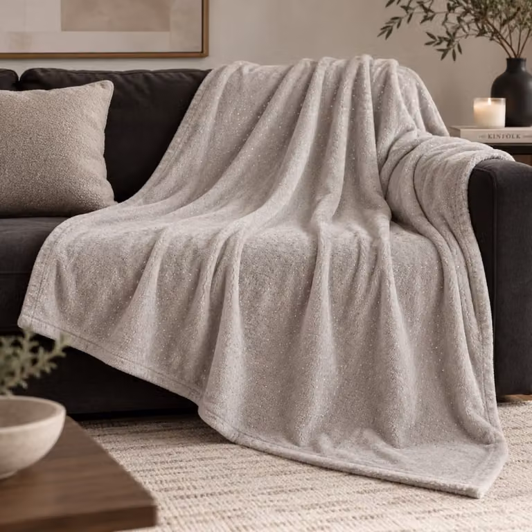 Manta de invierno coralina Alo Home gris con gotas plateadas An/P/Al: 240 x 220 cm