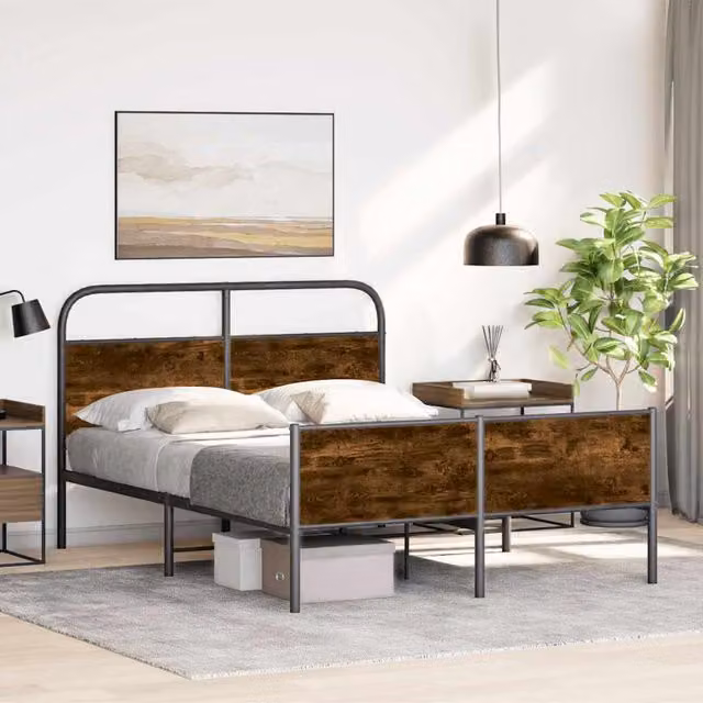 Estructura de cama Maison Exclusive en madera y metal color roble sonoma An/P/Al: 135 x 196 x 142 cm