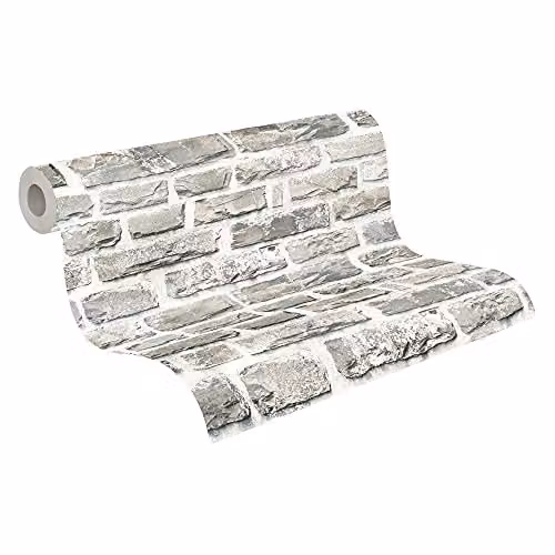 Papel pintado efecto piedra Elements de A.S. Création en colores beige, gris y multicolor, tejido no tejido, 10,05 x 0,53 m