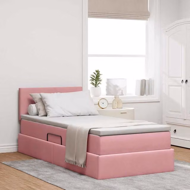 Cama con almacenamiento Maison exclusive en terciopelo rosa con base abatible An/P/Al: 90 x 194 x 88 cm