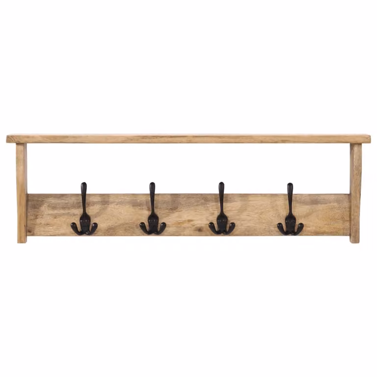 Perchero de pared vidaXL de madera de mango natural con 4 ganchos y estilo rústico