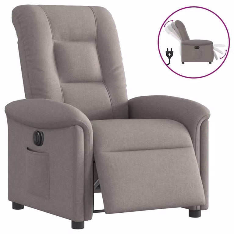 Sillón reclinable eléctrico vidaXL en tela gris taupé con reposabrazos y diseño moderno para salón