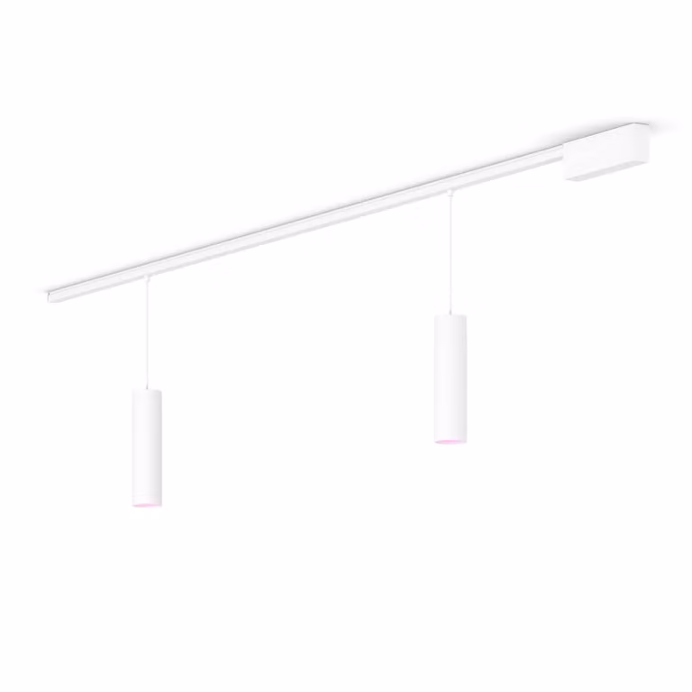 Kit de base de techo recto Philips Hue Perifo con 2 luminarias suspendidas en color blanco y acabado metálico minimalista