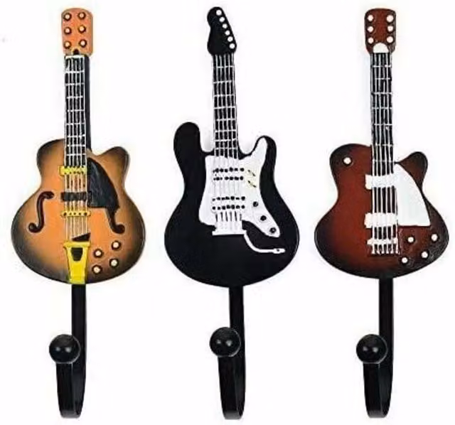 Set de 3 ganchos decorativos de pared con forma de guitarra XISRENS en multicolor para tu hogar o dormitorio