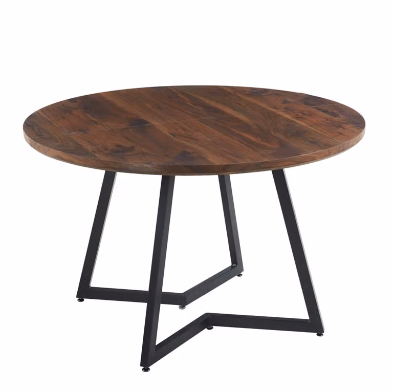 Mesa de comedor cuadrada MODFU de diseño moderno en color nogal con tablero de MDF laminado y patas de metal, An/P/Al: 110 x 110 x 75 cm