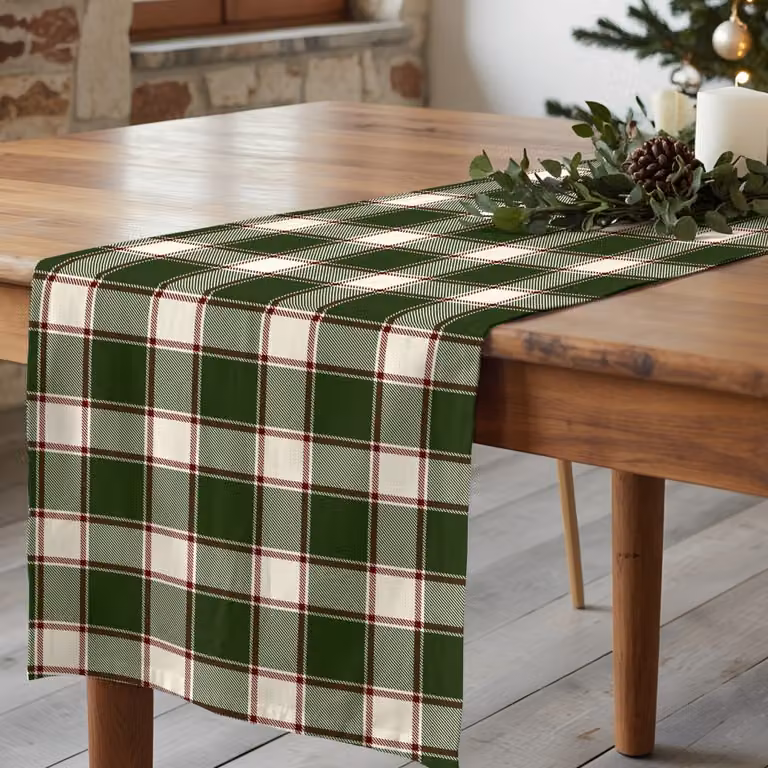 Camino de mesa de Navidad Muare Home en algodón color verde, An/Al: 50 x 150 cm