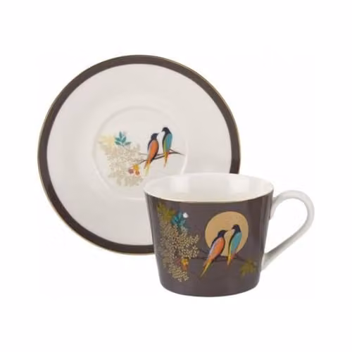 Taza de té con plato Portmeirion Chelsea de Sara Miller en cerámica gris y dorado An/P/Al: 23 x 20,7 x 9,5 cm