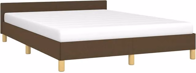 Cama tapizada SYFAX en tela marrón para adultos con somier de láminas de madera An/P/Al: 140 x 200 x 146 cm