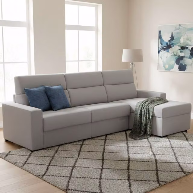 Sofá cama con chaise longue Pusiano de DMORA en gris, desenfundable y con almacenaje, An/P/Al: 280 x 160 x 45 cm