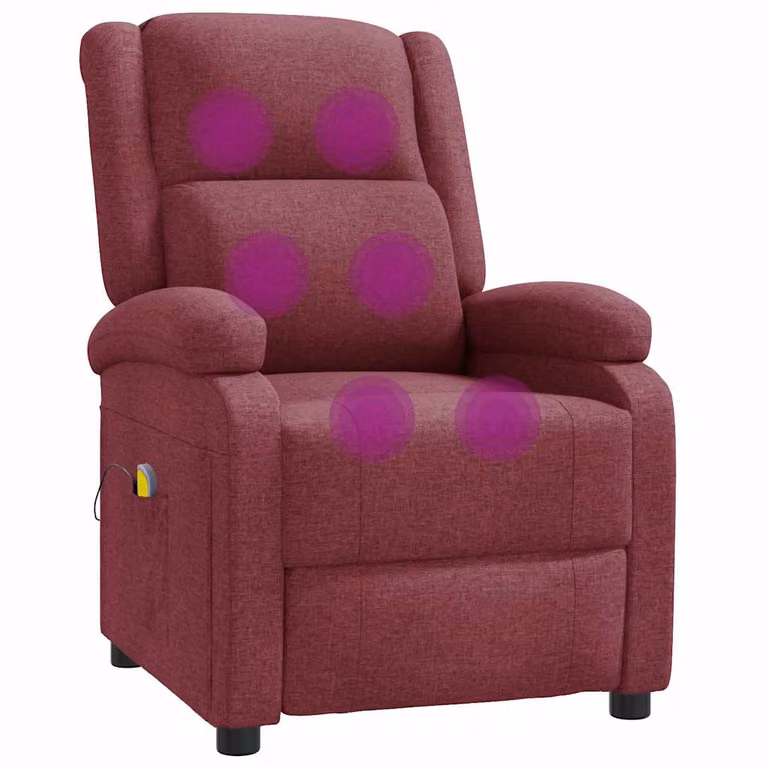 Sillón orejero de masaje vidaXL en tela color rojo tinto con estructura de madera y metal y reposabrazos