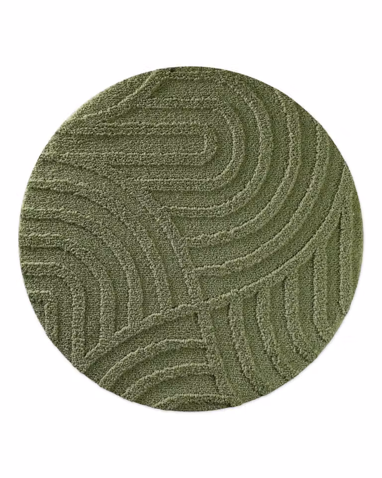 Alfombra de baño redonda Wecon Home en color verde, con relieve y antideslizante, Diámetro: 80 cm