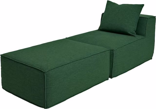 Mendler Chaise Longue HWC-O54 para Sofá, Sillón Recamiere de Tela Verde, An/P/Al: 63 x 75 x 194 cm