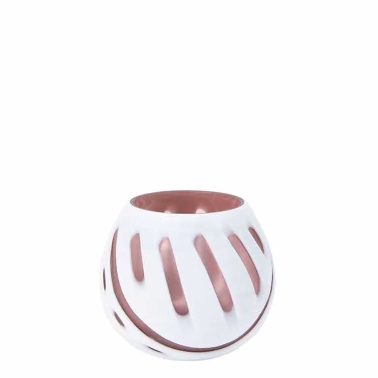 Portavelas decorativo de vidrio soplado Sia Deco en rosa y blanco para tealight, forma redonda y diseño abstracto, Altura: 9 cm