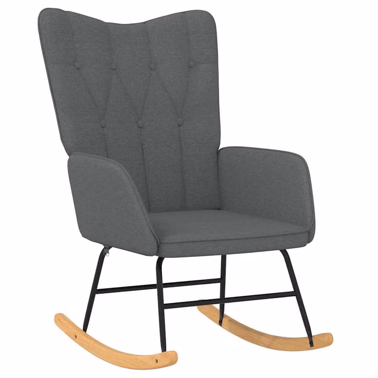 Silla mecedora de tela gris oscuro vidaXL con reposabrazos y estructura de madera y metal