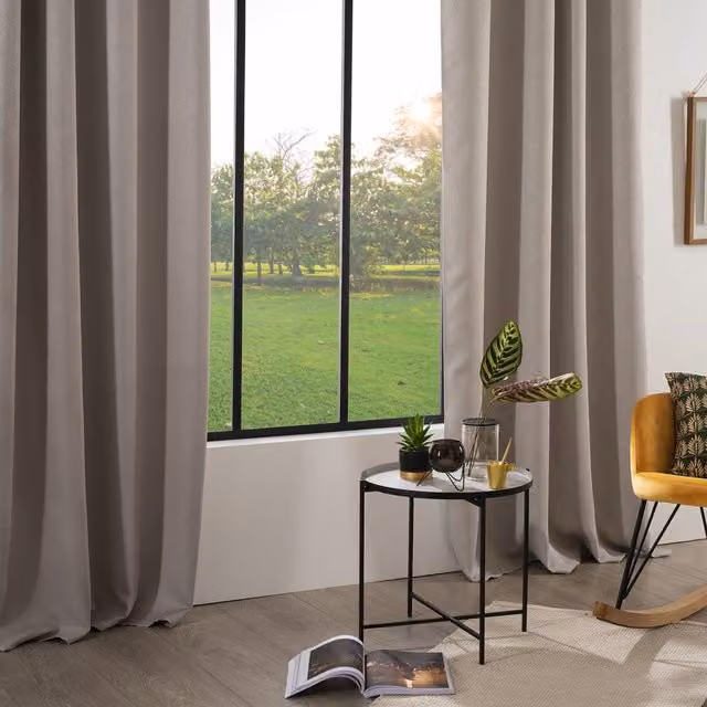 Cortina Blackout Atmosphera con diseño floral de hojas en color beige, An/Al: 140 x 260 cm