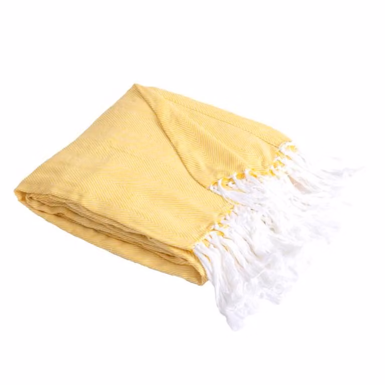 Manta de algodón SACASA con diseño chevron y flecos en amarillo y blanco, An x Al: 180 x 220 cm