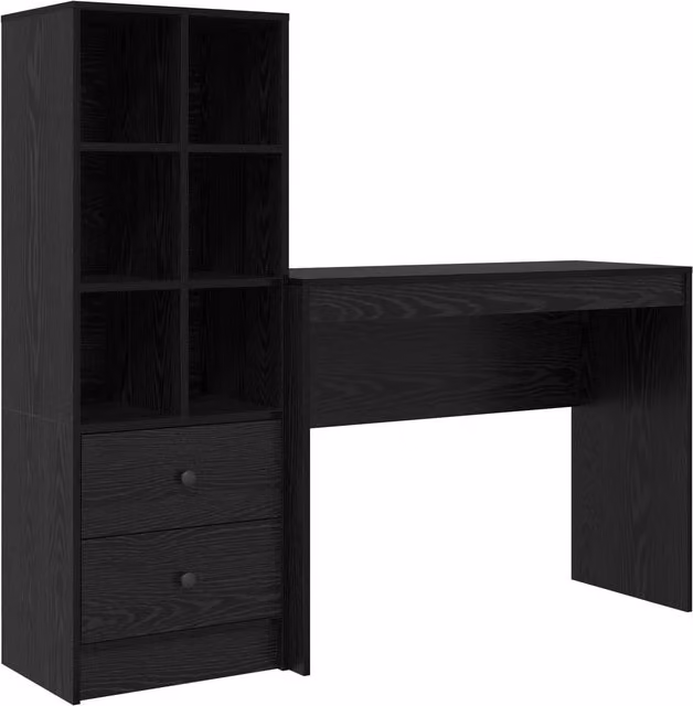 Set de 2 piezas de escritorio moderno SYFAX con estante y cajón en color roble y negro An/P/Al: 145.5 x 40.75 x 76.7 cm