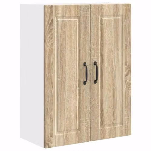 Armario de cocina moderno de pared Helloshop26 con estantes y puertas batientes en madera de roble color marrón An/P/Al: 60 x 31 x 80 cm