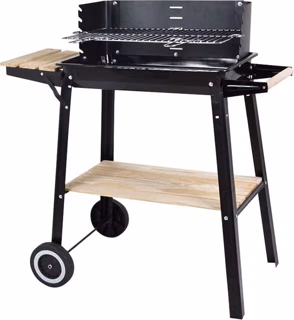 Barbacoa de carbón Habitex Supergrill 49 en color negro con detalles en madera y metal