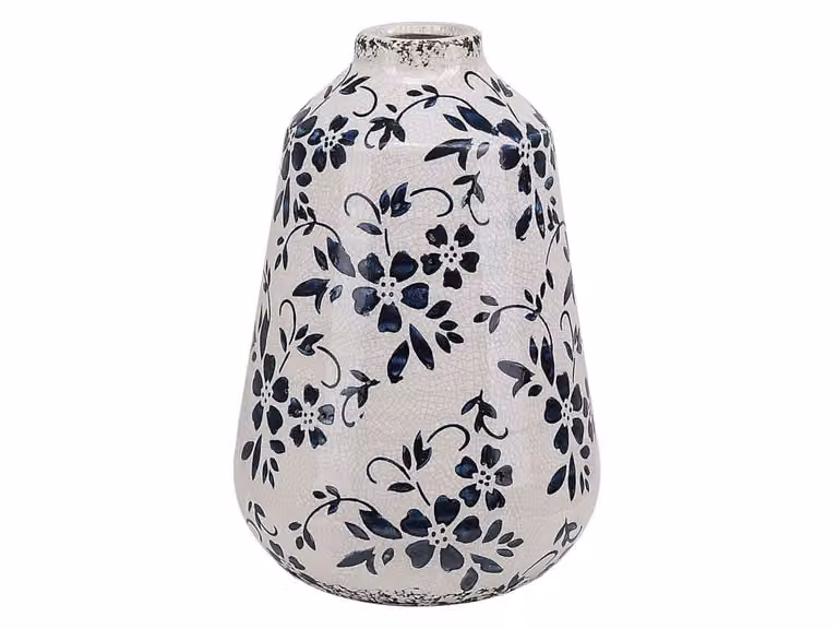 Jarrón de cerámica Beliani para flores de estilo retro en color blanco, Altura: 20 cm