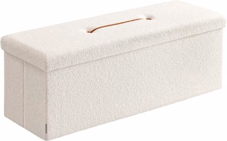 Puff de almacenaje Songmics con baúl plegable y banco de pie de cama, color blanco, An/P/Al: 110 x 38 x 38 cm