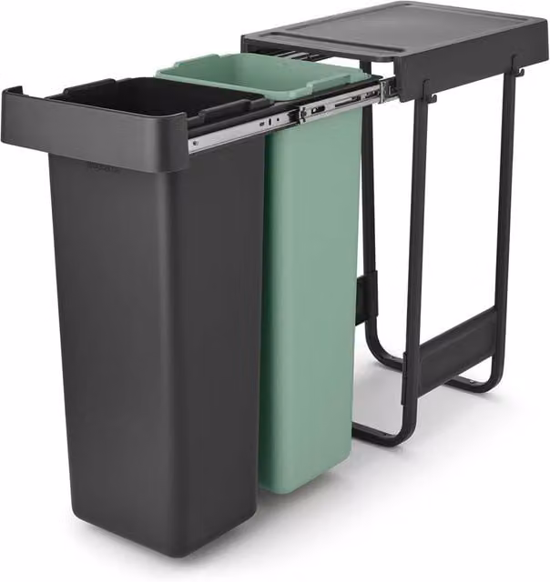 Cubo de basura para reciclaje Brabantia Sort&Go de 2 x 30 L en color gris con cubos interiores extraíbles y tapa abatible