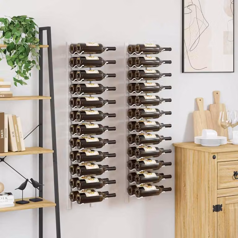 Set de 2 botelleros de pared vidaXL en hierro blanco para 24 botellas