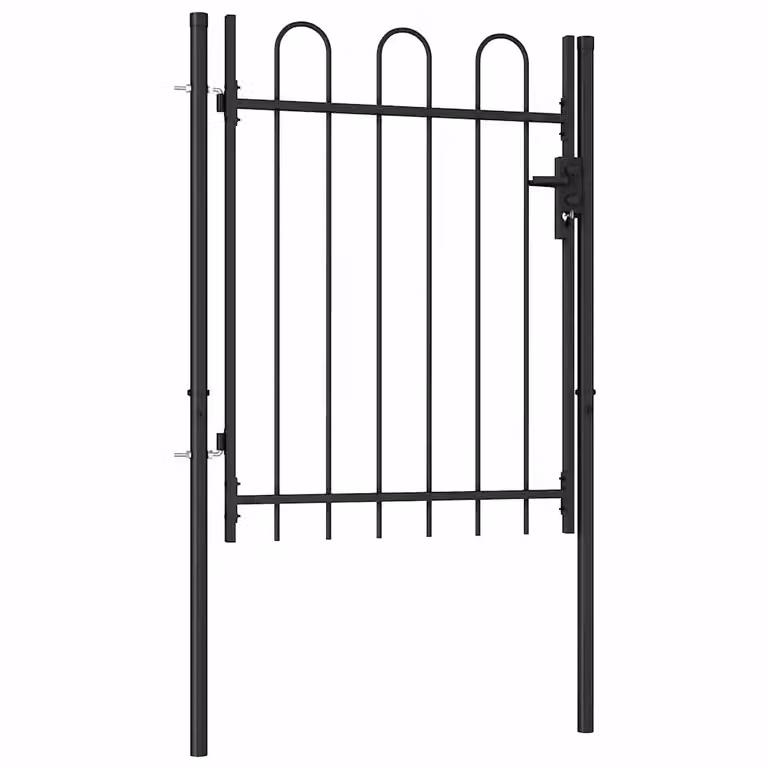 Puerta de valla de una puerta con arco superior vidaXL BOXTEL en acero color negro An/Al: 120 x 100 cm