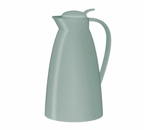 Jarra térmica Alfi Eco de 1,0 l en color verde con inserto de vidrio templado y cuerpo de plástico, con cierre de rosca y pulsador para verter con una sola mano